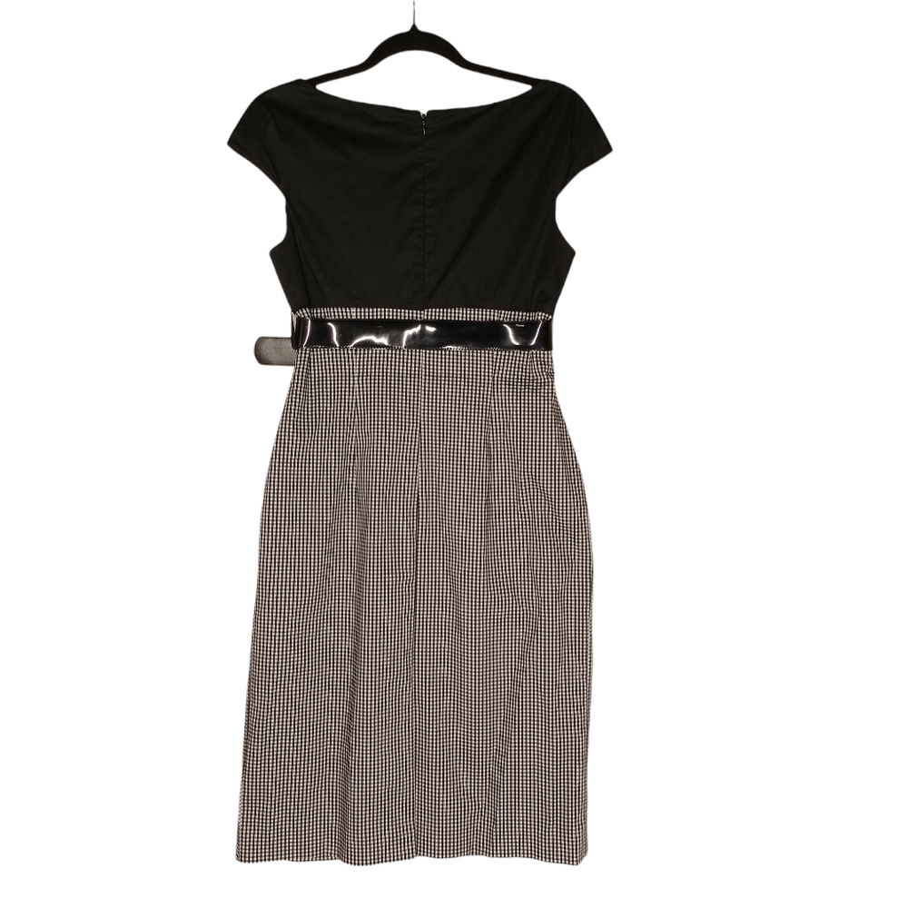 ADRIANNA PAPELL Black White Gingham Plaid Print Cap Sleeve Midi Dress 8 Medium - Picture 3 of 7